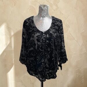 Whimsigoth Burnout Velvet Sheer Sleeve Witchy Blouse Evening Holiday Large